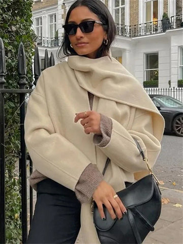 Bufanda de retazos blanca con estampado de Tossy, abrigo para mujer, holgado, de cintura alta, elegante, de manga larga, cárdigan de lana con bolsillo, ropa de abrigo corta a la moda para mujer 