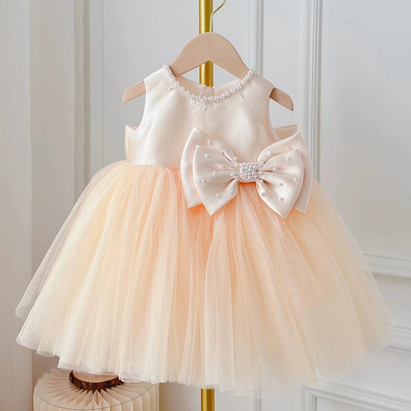 Niedliches Baby-Mädchen-Kleid in Champagner für die neue Saison – perfekt für Kleinkind-Festlichkeiten, Erstkommunion und als Prinzessinnenkleid 