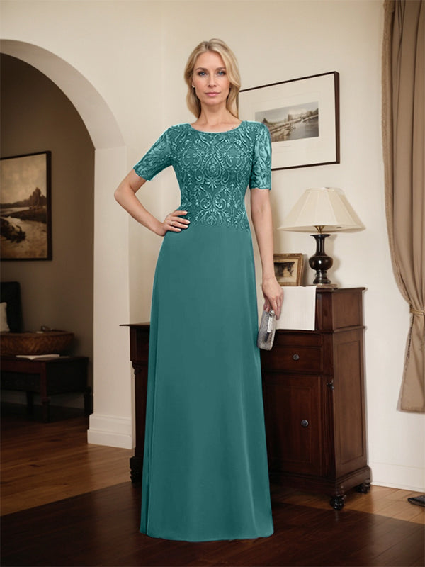 A-Linien-Kleid aus Chiffon mit Pailletten und Rundhalsausschnitt, bodenlang, für die Mutter der Braut