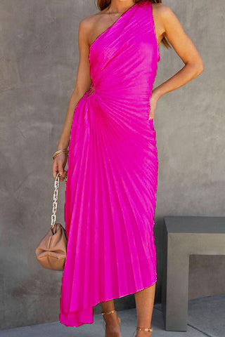 Meridress One Shoulder Cut Out Waist Ruched Irregular Pleated Dress