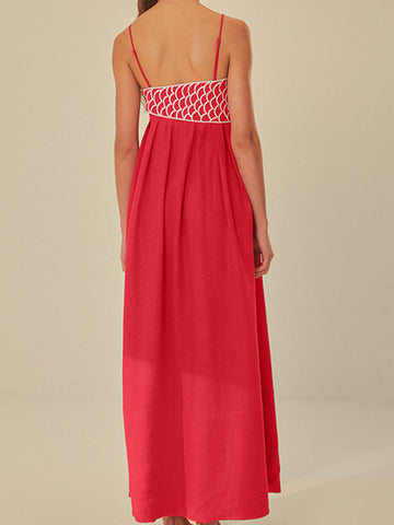 Vestido midi con tirantes finos y bordado de pez 