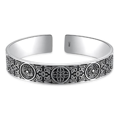 Sterling Silver Vintage Vajra Pestle Lucky Beast Bracelet