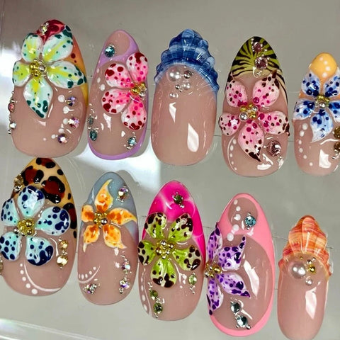 Hot SaleFlower Cluster with Five PetalsHandmade Artificial Gel Nail Press-On Nails