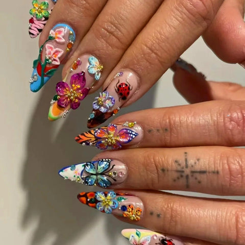 Hot SaleFlowers Blooming Like A Piece Of BrocadeHandmade Artificial Gel Nail Press-On Nails