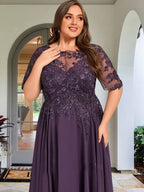A-Linien-Kleid mit asymmetrischem Chiffon-Spitzenausschnitt und Pailletten für die Mutter der Braut 