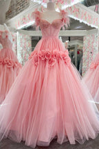 Prinzessinnen-A-Linien-Abendkleid aus Spitze und Tüll mit schulterfreiem Ausschnitt