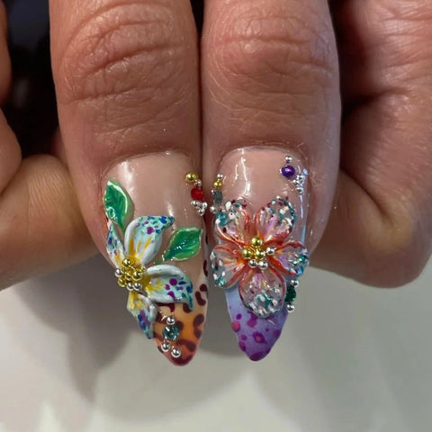 Hot SaleFlowers Blooming Like A Piece Of BrocadeHandmade Artificial Gel Nail Press-On Nails