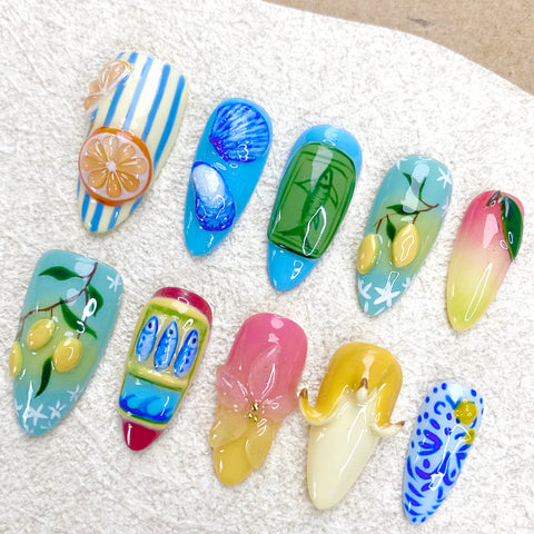 Bananas and LemonsCarefully designed pure handmade press-on gel nails