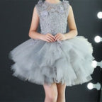 Sommer-Kommunionkleid für Mädchen, ärmellos, Paillettenstickerei, Schleppe, Prinzessinnenkleid 
