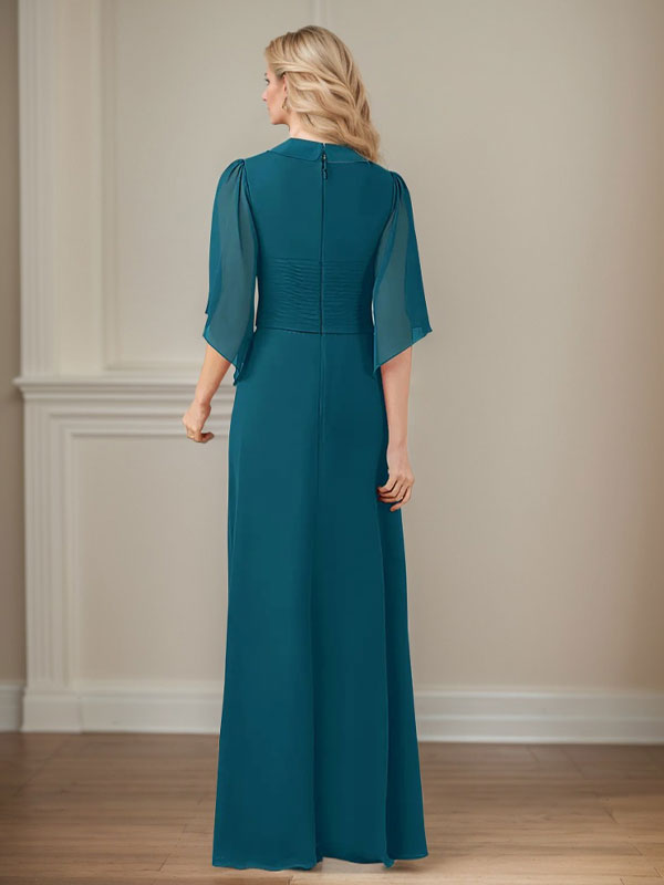 Langes Pailletten-Chiffon-Kleid in A-Linie mit V-Ausschnitt für die Mutter