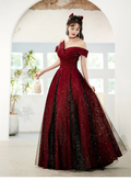 A-Linien-Prinzessin, glitzernd und schwarz, schulterfreies Satin-Partykleid, langes Abendkleid