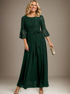 A-Linien-Kleid aus Chiffon mit Rundhalsausschnitt und Schleife, knöchellang, für die Mutter der Braut