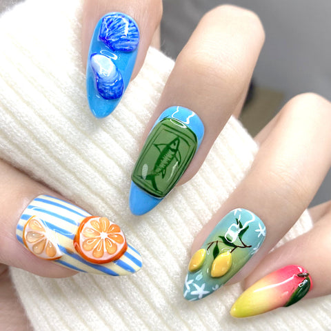 Bananas and LemonsCarefully designed pure handmade press-on gel nails