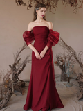 Einfaches schulterfreies Satin-Abendkleid, bodenlang, Ballkleid