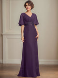 A-Linien-Kleid aus Chiffon mit V-Ausschnitt, bodenlang, für die Mutter der Braut, mit plissierten Paillettenapplikationen und Spitze
