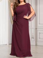 Etui-/Säulen-Chiffonkleid in Bodenlänge für die Mutter der Braut mit plissierter Perlenstickerei