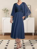 Vestido de gasa con encaje y escote en V, largo hasta la rodilla, para madre de la novia, con lentejuelas y abalorios