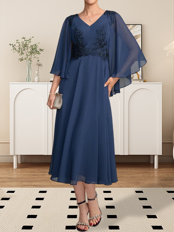 Vestido de gasa con encaje y escote en V, largo hasta la rodilla, para madre de la novia, con lentejuelas y abalorios