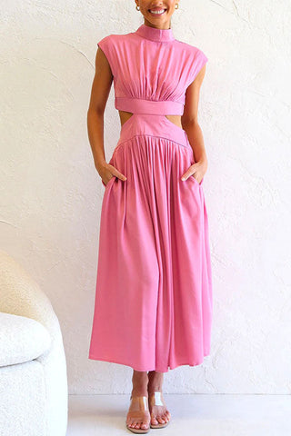 Meridress Swing-Kleid mit Stehkragen, Cut-Outs an der Taille und Taschen