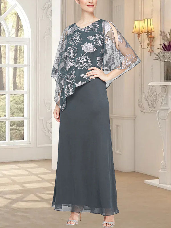 Vestido largo de malla brillante con corpiño asimétrico superpuesto novedoso 