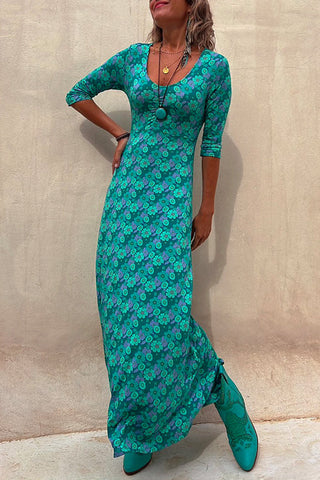Vestido maxi floral con escote redondo y mangas 3/4 de Meridress