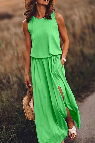 Vestido largo de tirantes Meridress sin mangas con abertura en la cintura