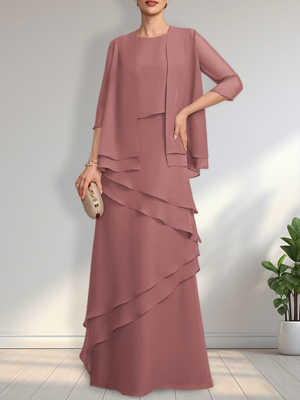Vestido de gasa para madre de la novia, largo hasta el suelo, con escote redondo