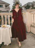 Vestido de fiesta de terciopelo con mangas largas y escote en V, vestido de graduación y vestido de noche