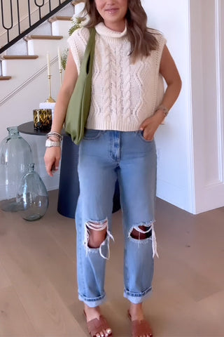 Chaleco tipo suéter de punto trenzado con cuello alto de Meridress