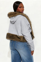 Short Loose Thick Pieced Fur Trim Hoodie