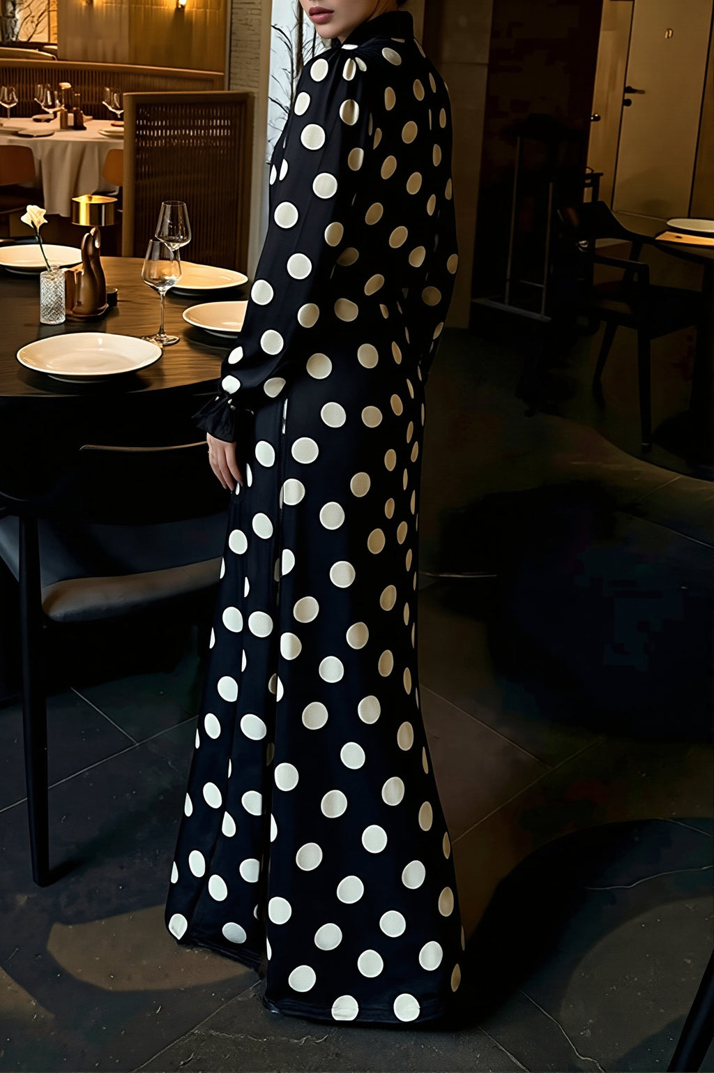 Vintage Polka Dot Sash Maxi Dress
