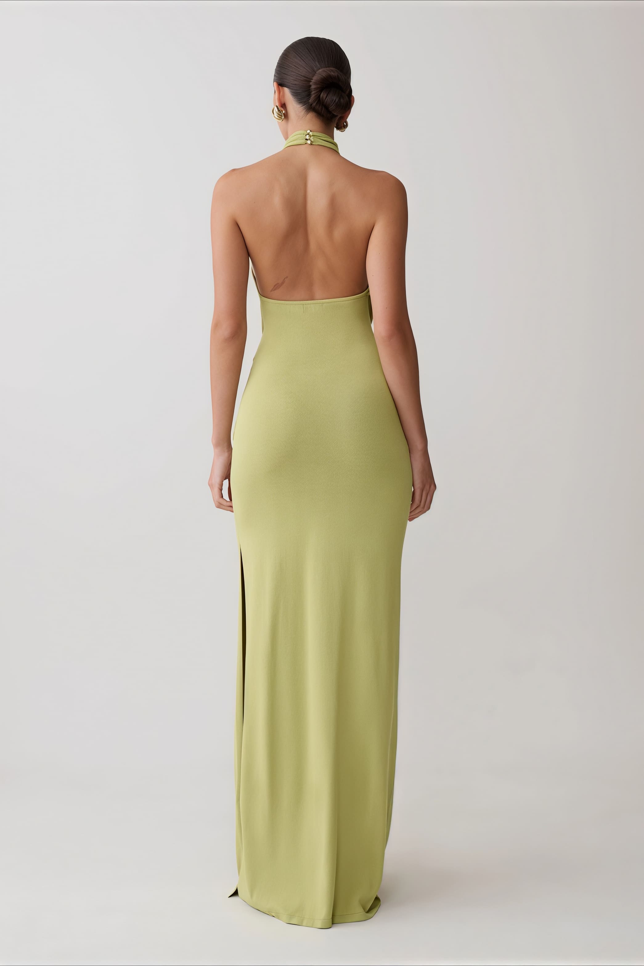Sexy Ribbon Tie Halter Neck Backless Split Bodycon Party Maxi Dress