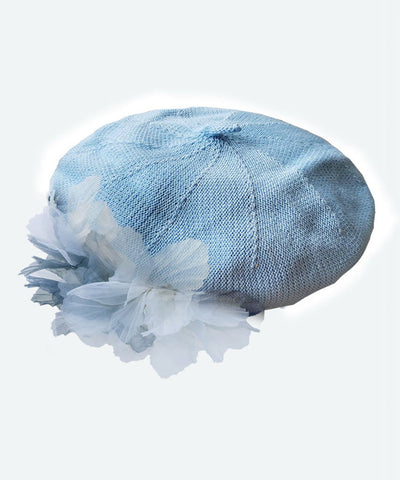 Boina de tul con flores y lavado de tinta azul, malla transpirable 