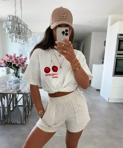 Camiseta gótica Harajuku con cereza verde fluorescente 