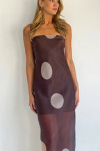 Elegant Polka Dot Strapless Sheer Slim Maxi Dress