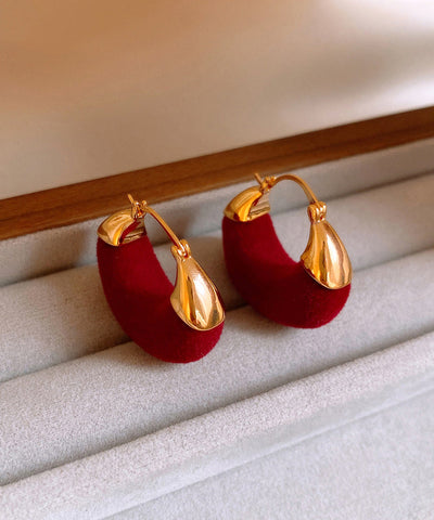 Pendientes de aro en forma de U con flocado de aleación de cobre rojo Vogue 
