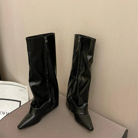 Designer Frühling Damen Rohrstiefel Mode Seitliche Reißverschlüsse Damen Elegant Dicker Absatz Lange Booties Damen Kniehohe Booties 