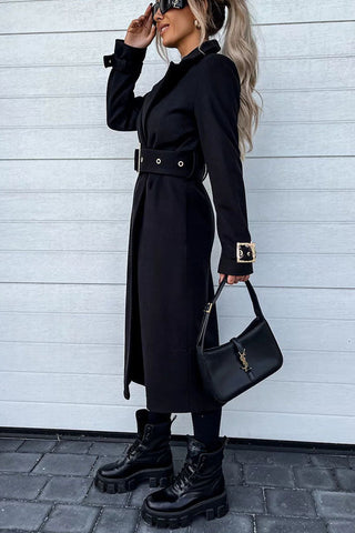 Style Expedition – Midi-Trenchcoat aus Wolle mit Gürtel und Metallknöpfen am Revers 