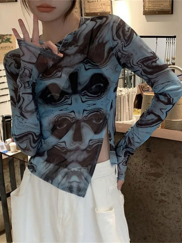 Camisetas de mujer Otoño Invierno 2024 Top corto sexy Ropa Y2K Gráfico Hada Grunge Estética Vintage Top de manga larga Ropa de calle 