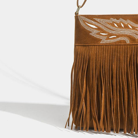 Bolso bandolera marrón con flecos de vaquero occidental 