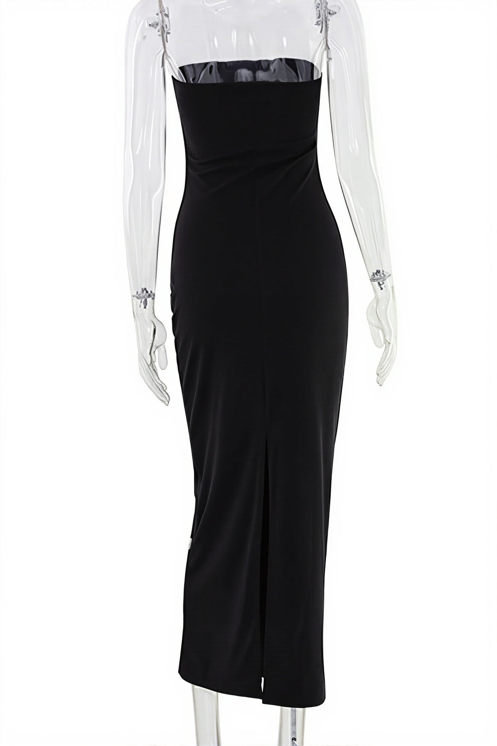 Solid Strapless Rhinestone Maxi Dress