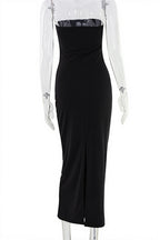 Solid Strapless Rhinestone Maxi Dress