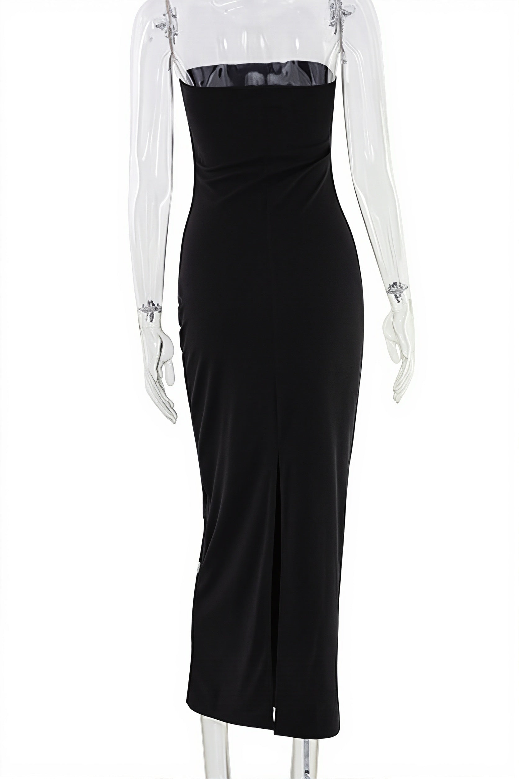 Solid Strapless Rhinestone Maxi Dress