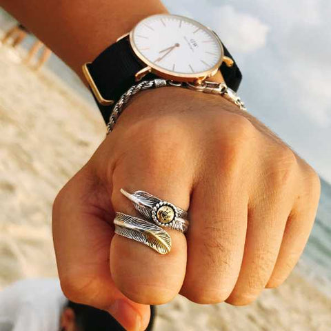 Anillo de moda personalizado con pluma de plata esterlina 
