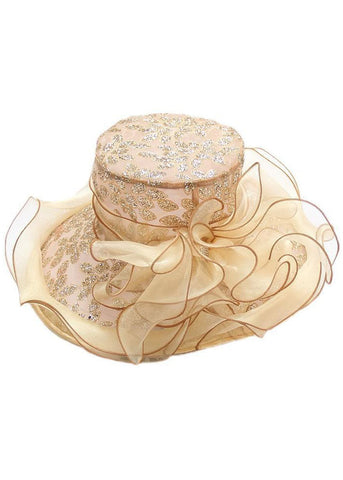 Handgemachter Khaki Zirkon Chiffon Patchwork Floral Tüll Schlapphut 