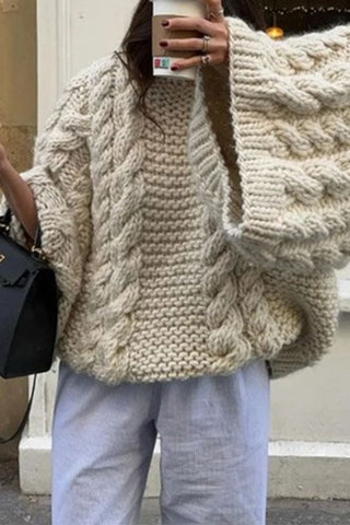 Round Neck Oversized Cable Knit Sweater