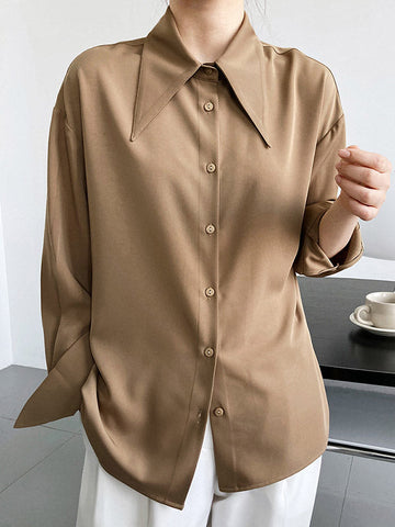 Blusa elegante de manga larga en tres colores lisos 