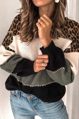 Suéteres de cuello redondo con patchwork a rayas de moda urbana 