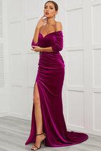 Meerjungfrauen-Abendkleid mit schulterfreiem Ausschnitt und Schlitz vorne