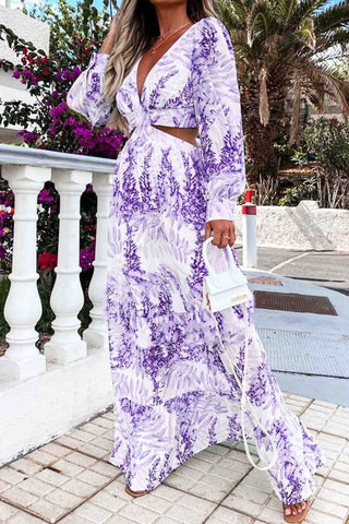 Vestido largo con escote en V y estampado floral 